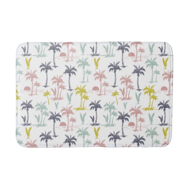 Pastel Palm Tree by the Beach Pattern Bath Mat (Front)