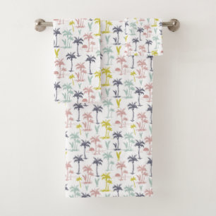 Pastel Palm Tree by the Beach Pattern Bath Towel Set
