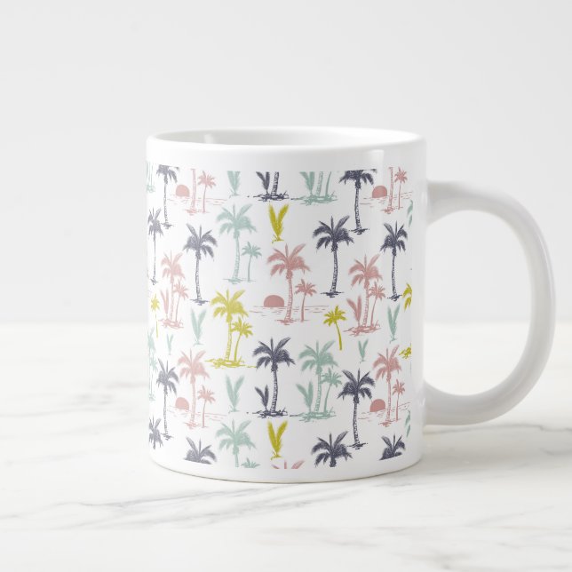 Pastel Palm Tree by the Beach Pattern Giant Coffee Mug (Right)