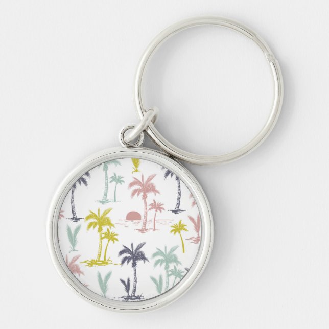 Pastel Palm Tree by the Beach Pattern Keychain (Front)