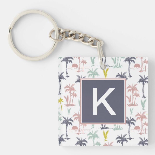 Pastel Palm Tree by the Beach Pattern Keychain (Front)