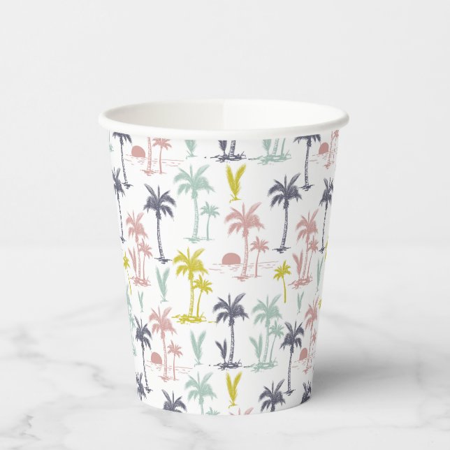 Pastel Palm Tree by the Beach Pattern Paper Cups (Left)