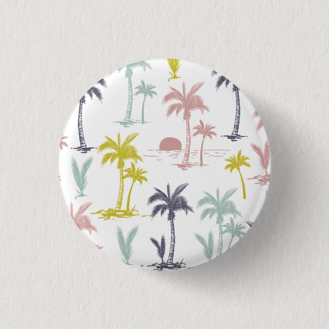 Pastel Palm Tree by the Beach Pattern Pinback Button (Front)