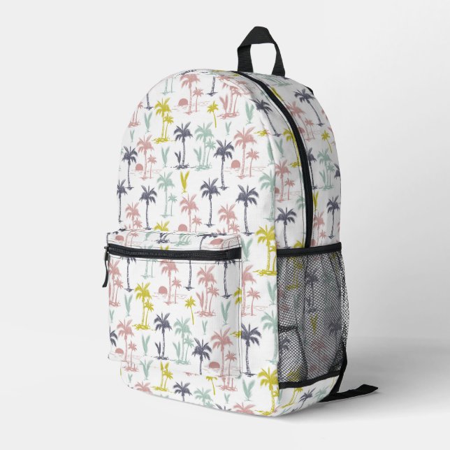 Pastel Palm Tree by the Beach Pattern Printed Backpack (Back Corner Right)