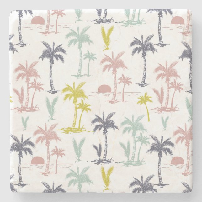 Pastel Palm Tree by the Beach Pattern Stone Coaster (Front)