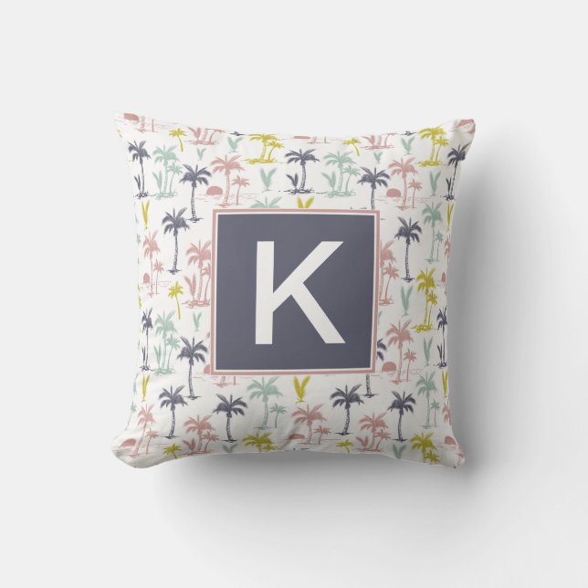 Pastel Palm Tree by the Beach Pattern Throw Pillow (Front)