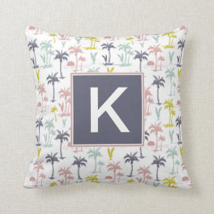 Pastel Palm Tree by the Beach Pattern Throw Pillow