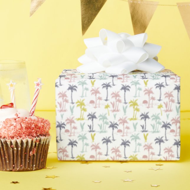 Pastel Palm Tree by the Beach Pattern Wrapping Paper (Birthday Party)
