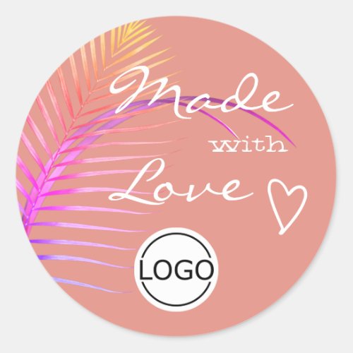 Pastel Palm Tree Leaf Made with Love Logo Template Classic Round Sticker