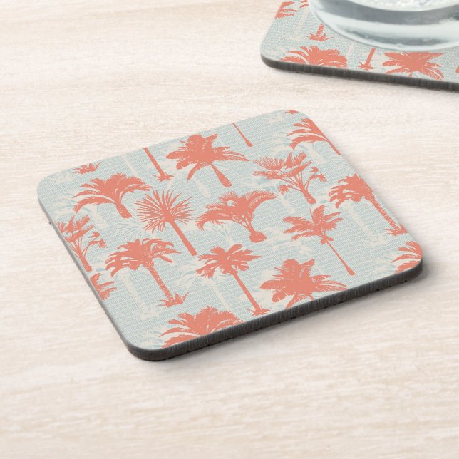 Pastel Palm Tree Pattern Beverage Coaster (Left Side)