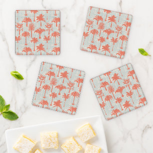 Pastel Palm Tree Pattern Coaster Set