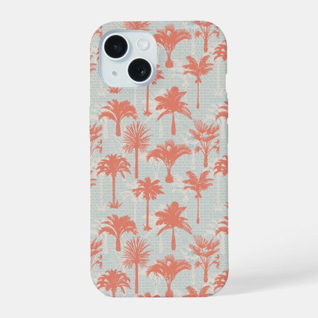 Pastel Palm Tree Pattern iPhone 15 Case (Back)