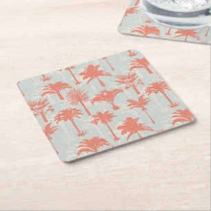 Pastel Palm Tree Pattern Square Paper Coaster