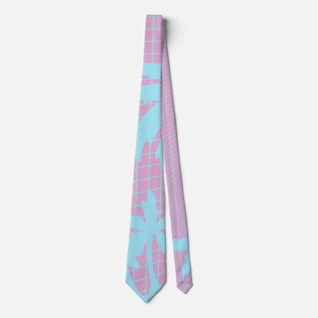 Pastel Palm Trees Grid Glitch Neck Tie (Front)