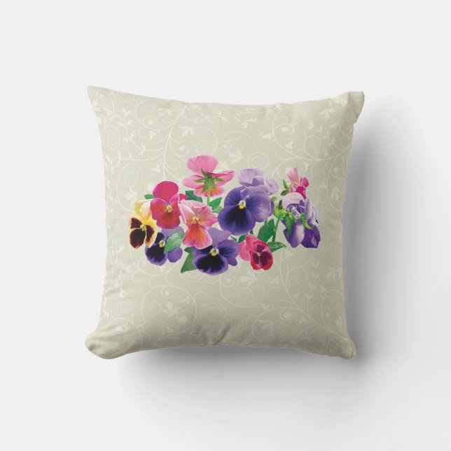 Pastel Pansies Throw Pillow (Front)