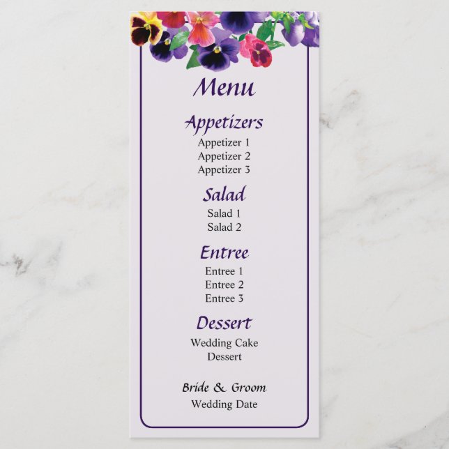 Pastel Pansies Wedding Menu (Front)