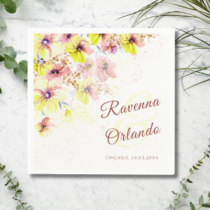 Pastel Pansy Peach Yellow Floral Romantic Wedding Napkins