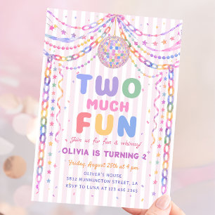 Pastel Paper Chain Disco Two Much Fun 2nd Birthday Invitation