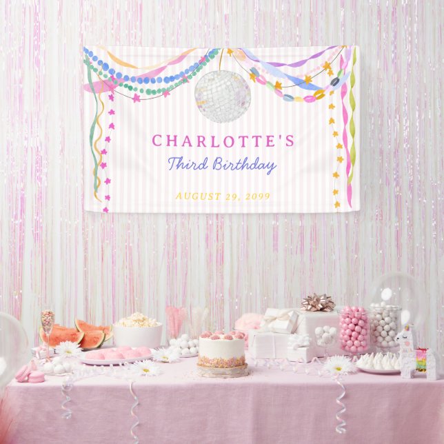 Pastel Paper Chains Disco Ball Birthday Banner (Party)