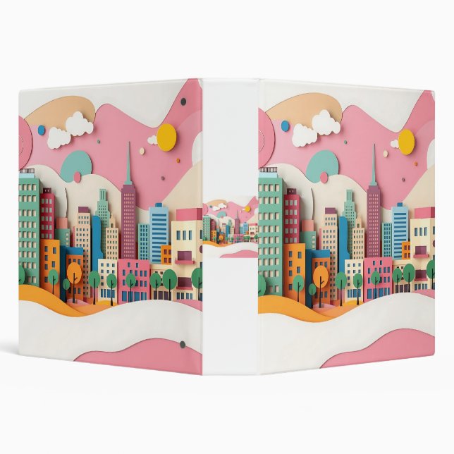 Pastel Paper Collage Cityscape 3 Ring Binder (Background)