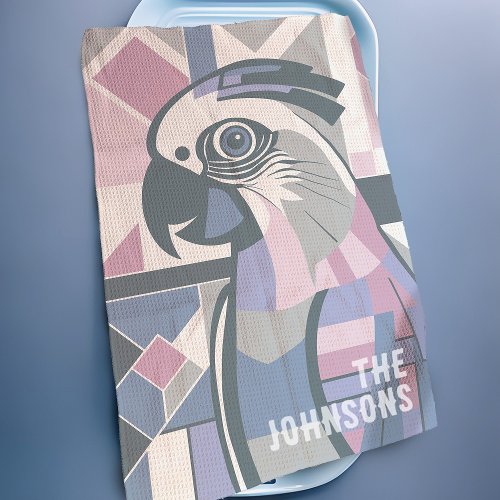 Pastel Parrot Abstract Pink Blue Gray Stylish Bird Kitchen Towel