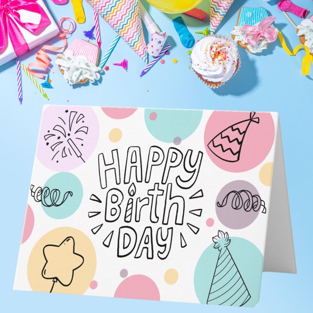 Pastel Party Doodle Birthday Card (Creator Uploaded)