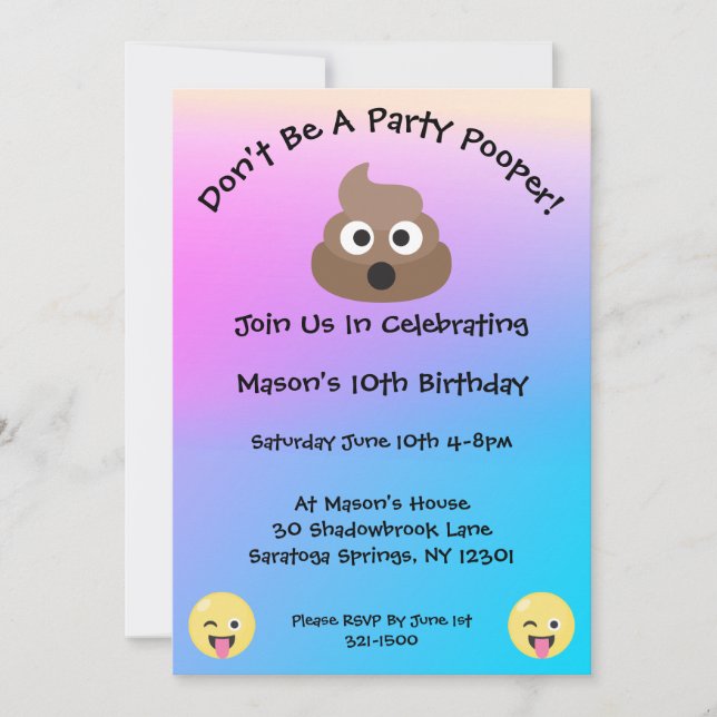 Pastel Party Pooper Emoji Birthday Invite (Front)