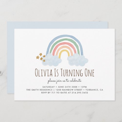 Pastel Pastel Rainbow 1st Birthday Invitation