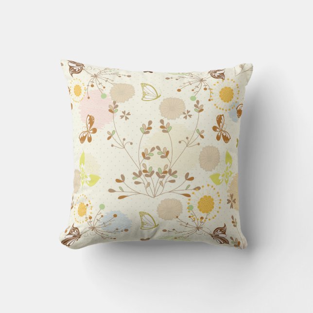Pastel Patches of Color Floral Throw Pillow (Front)