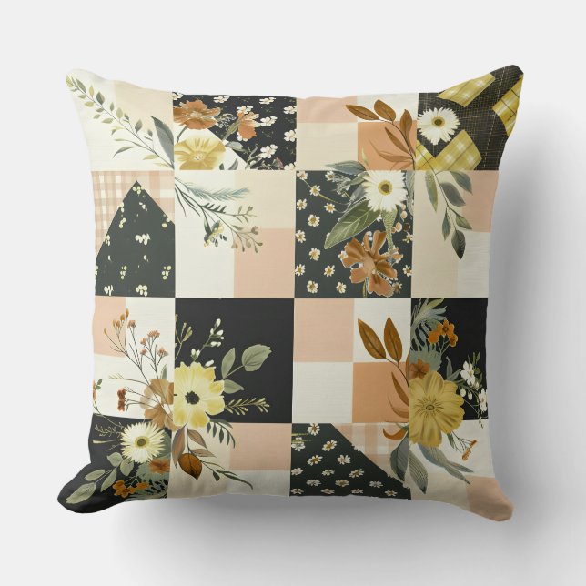 Pastel Patchwork Farmhouse Quilt Pattern Colorful Throw Pillow (Front)