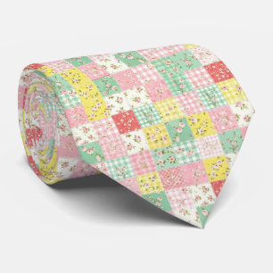 Pastel Patchwork Floral Gingham Vintage Cottage Neck Tie