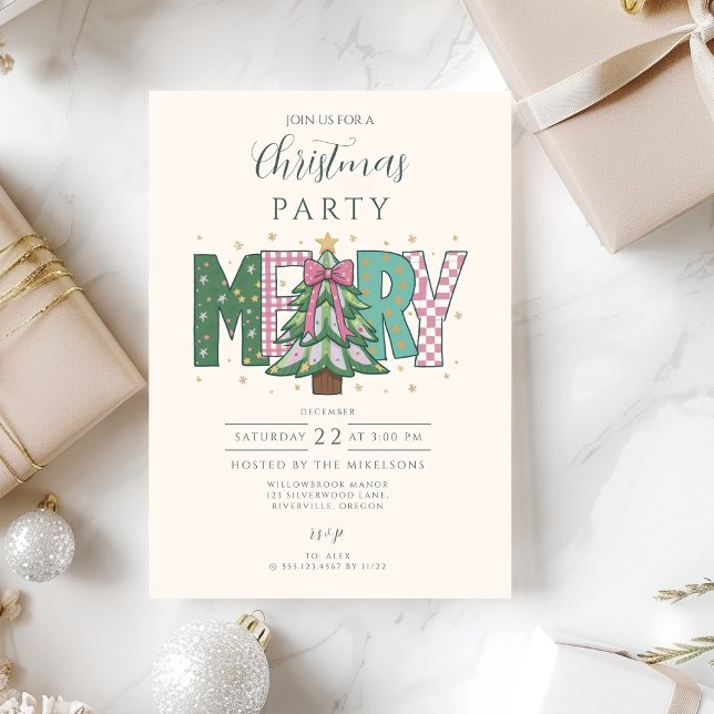 Pastel Patchwork Merry Christmas Invitation (Creator Uploaded)