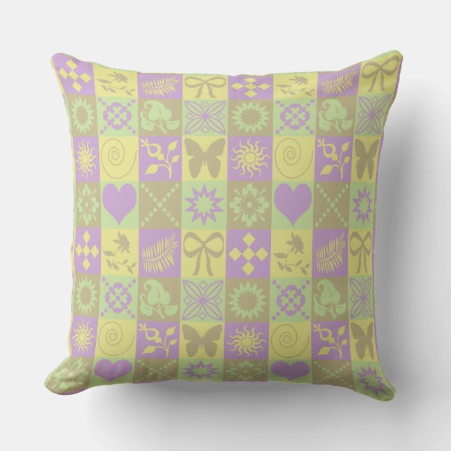 Pastel Patchwork Motif Pattern Throw Pillow (Front)