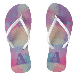 Pastel Patchwork Pink and Purple Abstract Flip Flops