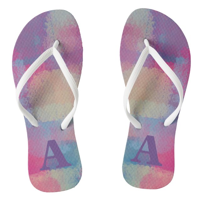 Pastel Patchwork Pink and Purple Abstract Flip Flops (Footbed)