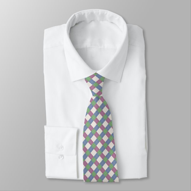 Pastel Patchwork Plaid Lattice Pattern  Neck Tie (Tied)