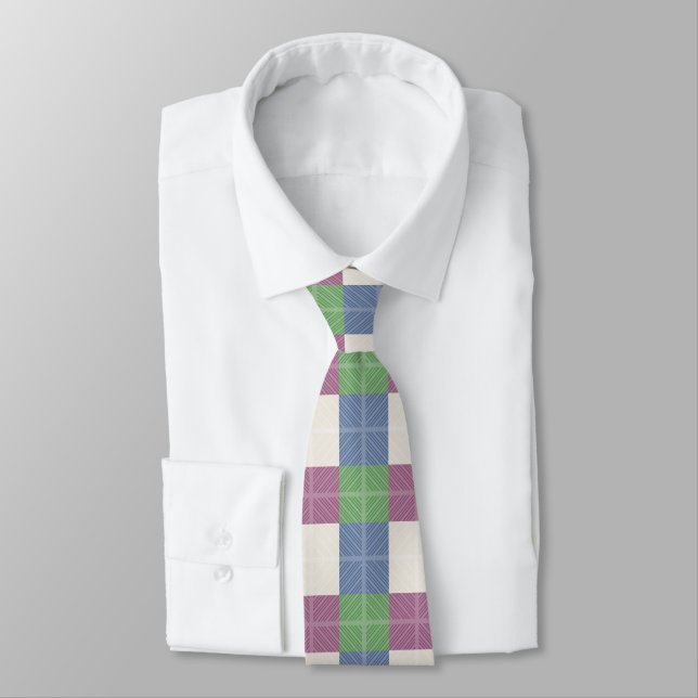 Pastel Patchwork Plaid Pattern  Neck Tie (Tied)