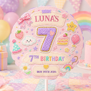 Pastel Patchwork Rainbow 7th Birthday Party Girl Balloon