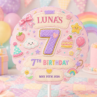 Pastel Patchwork Rainbow 7th Birthday Party Girl Balloon