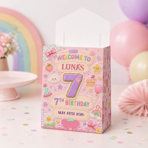 Pastel Patchwork Rainbow 7th Birthday Party Girl Favor Boxes