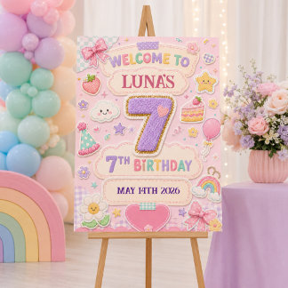 Pastel Patchwork Rainbow 7th Birthday Party Girl Foam Board
