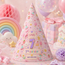 Pastel Patchwork Rainbow 7th Birthday Party Girl