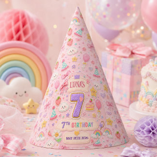 Pastel Patchwork Rainbow 7th Birthday Party Girl Hat