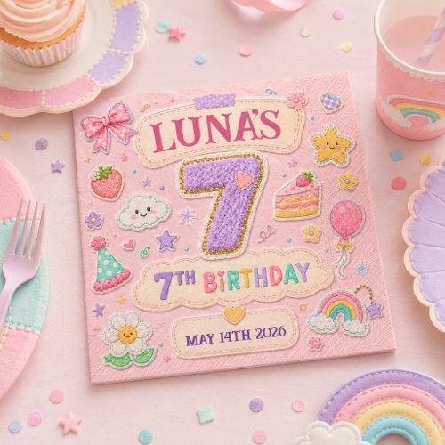 Pastel Patchwork Rainbow 7th Birthday Party Girl Napkins