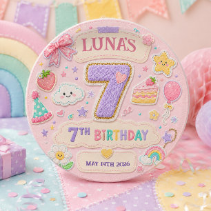 Pastel Patchwork Rainbow 7th Birthday Party Girl Paper Plates