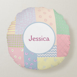 Pastel Patchwork Round Pillow