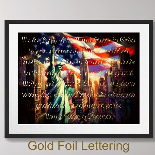 Pastel Patriotic City Statue Preamble Gold Foil Prints