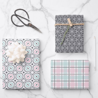 Pastel Pattern of Gray, Pink, Mint Geometric Shape Wrapping Paper Sheets