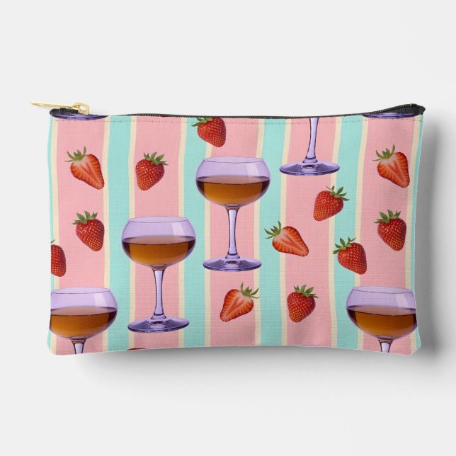 Pastel Pattern with Wine Glasses and Strawbefries Accessory Pouch (Front)