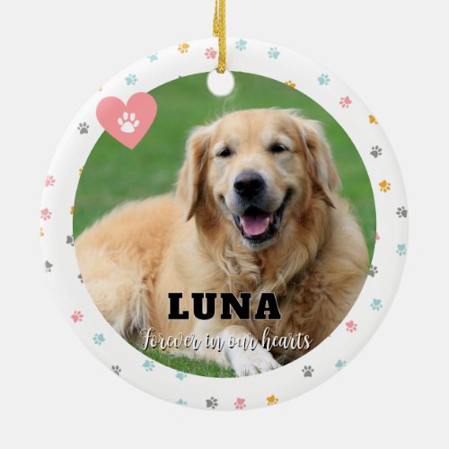 Pastel Paw Print Dog Photo Pet Memorial Ornament